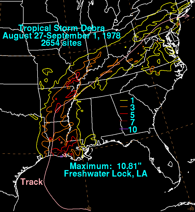 Debra (1978) Storm Total Rainfall