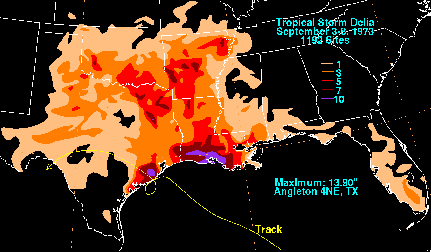Tropical Storm Delia (1973) Rainfall