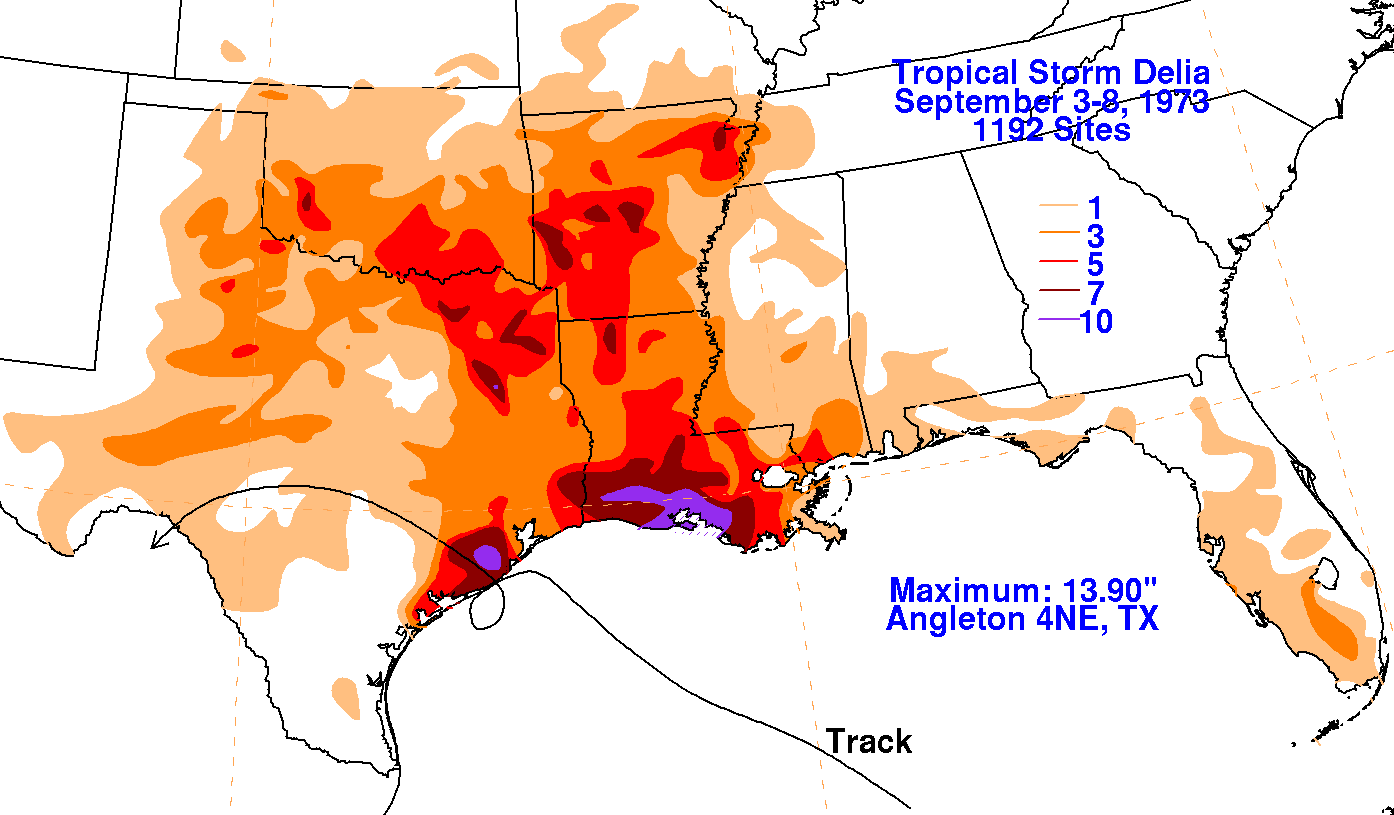 Tropical Storm Delia (1973) Rainfall