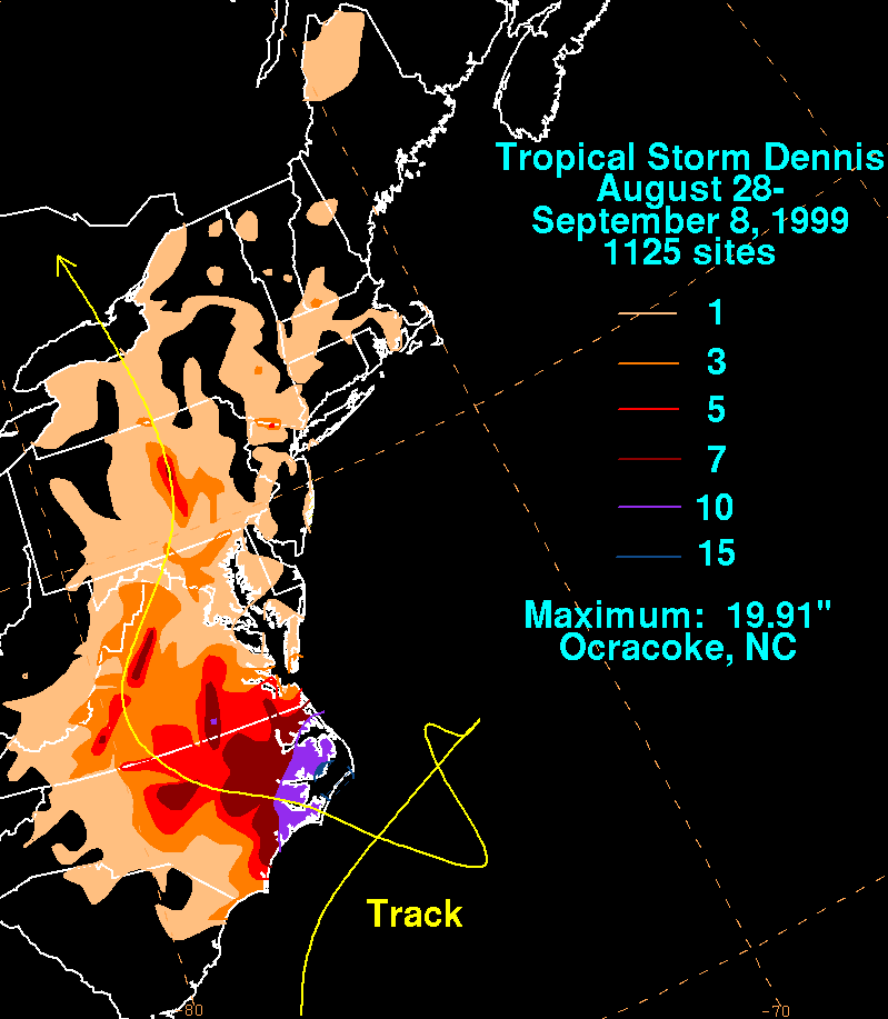 Hurricane Dennis (1999) Storm Total Rainfall