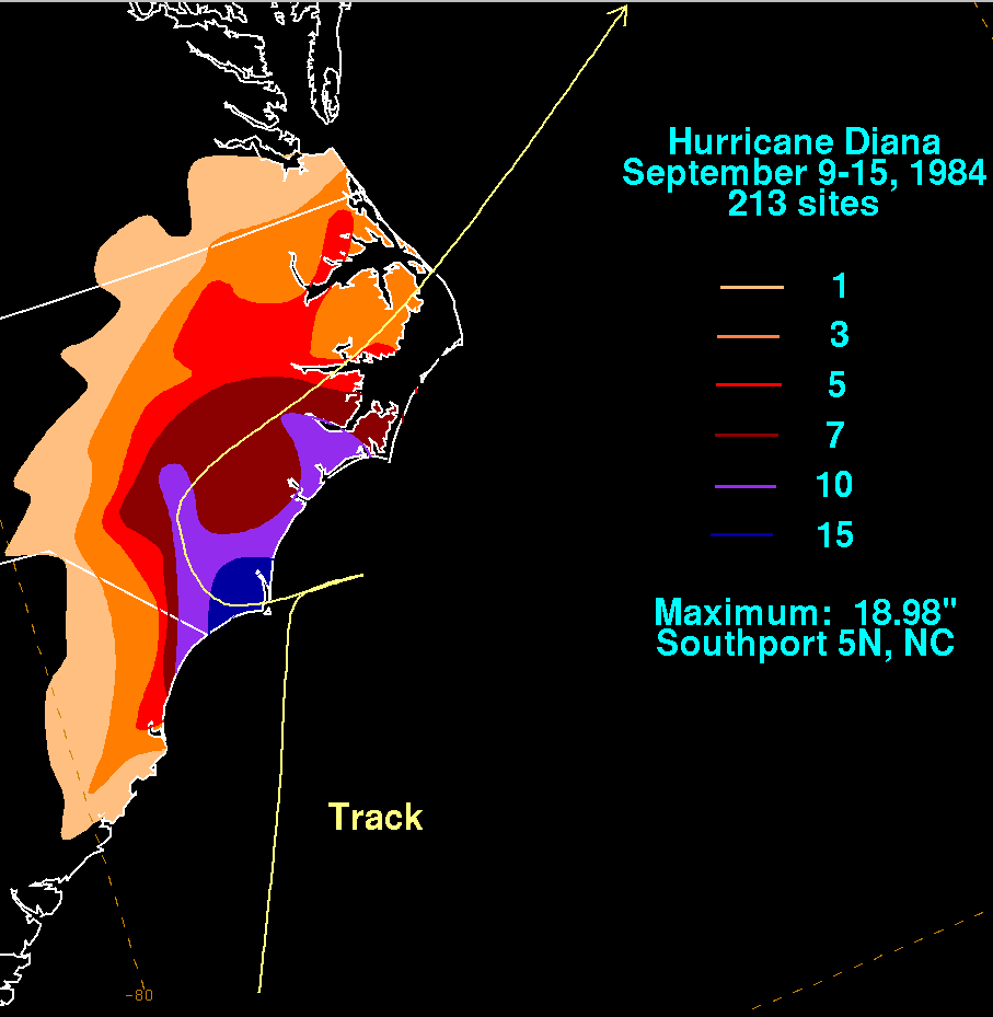 Hurricane Diana (1984) Rainfall Totals