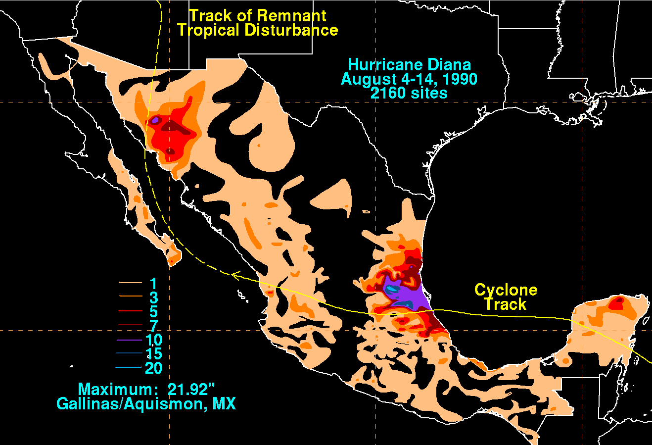Diana (1990) Storm Total Rainfall