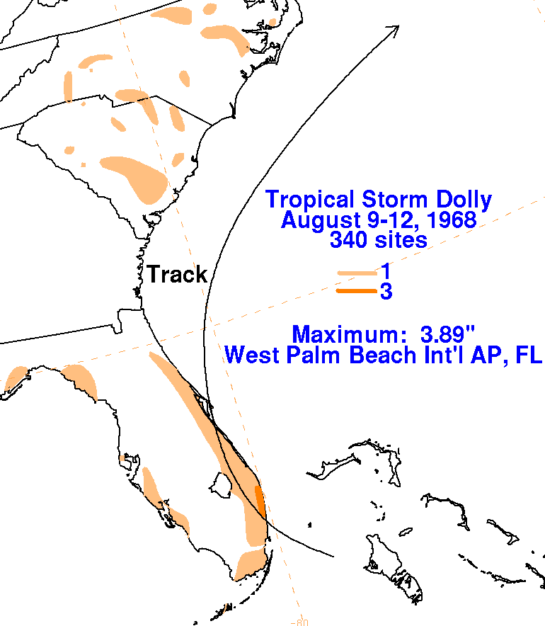 Tropical Storm Dolly (1968) Rainfall