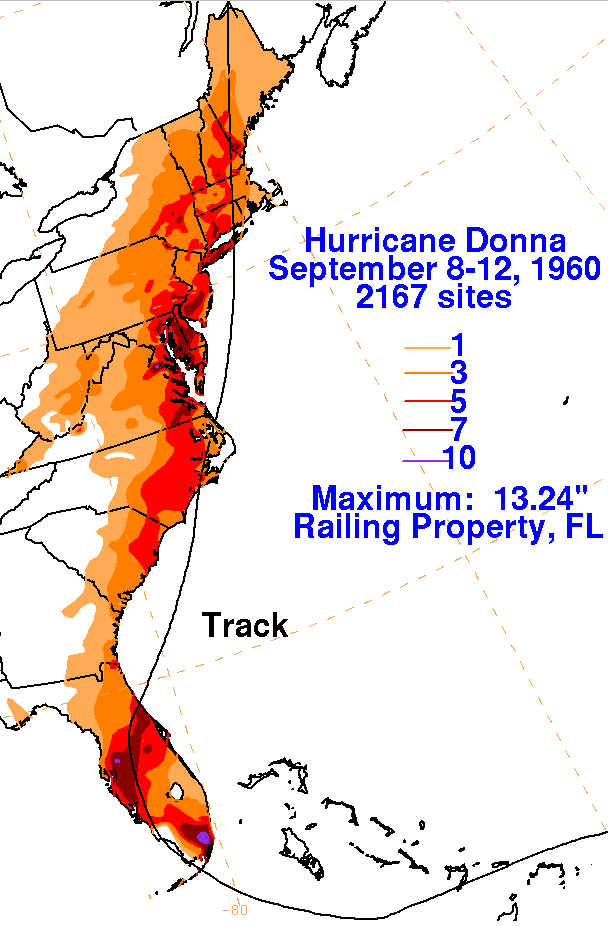 Hurricane Donna (1960) Rainfall