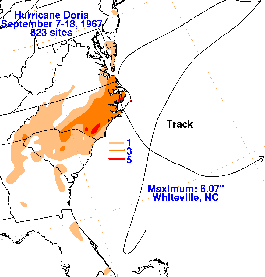 Hurricane Doria (1967) Rainfall
