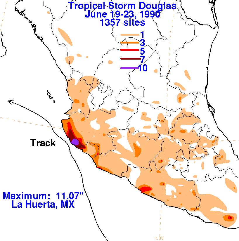 Tropical Storm Douglas (1990) Storm Total Rainfall