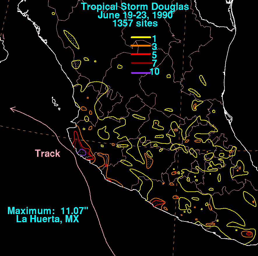 Tropical Storm Douglas (1990) Storm Total Rainfall