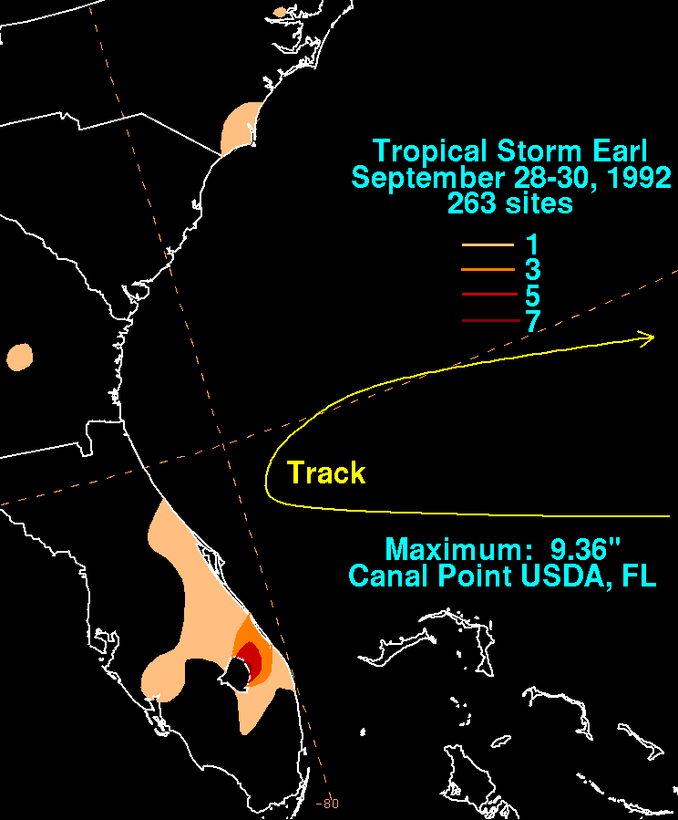 Earl 1992 storm total rainfall