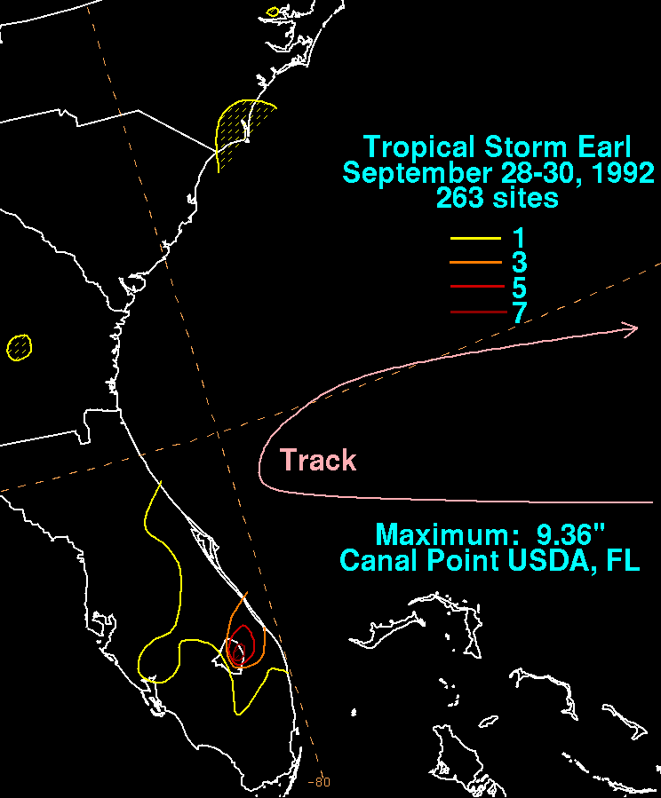 Earl 1992 storm total rainfall