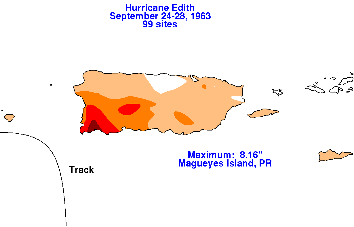 Edith (1963) Storm Total Rainfall for Puerto Rico