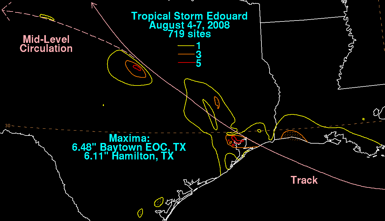 Storm Total Rainfall for Edouard (2008)