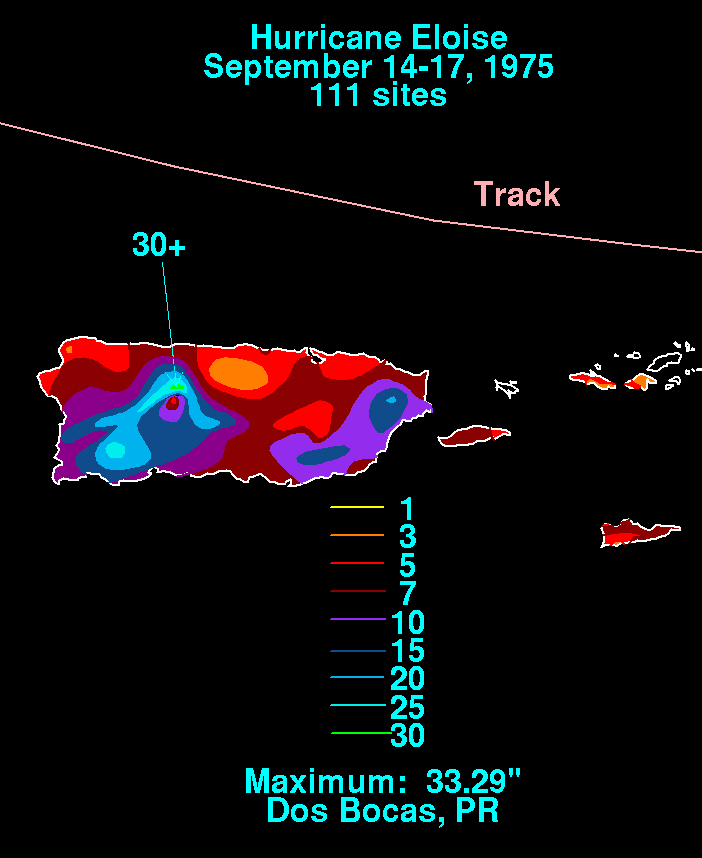 Eloise (1975) Filled Contour Rainfall for Puerto Rico