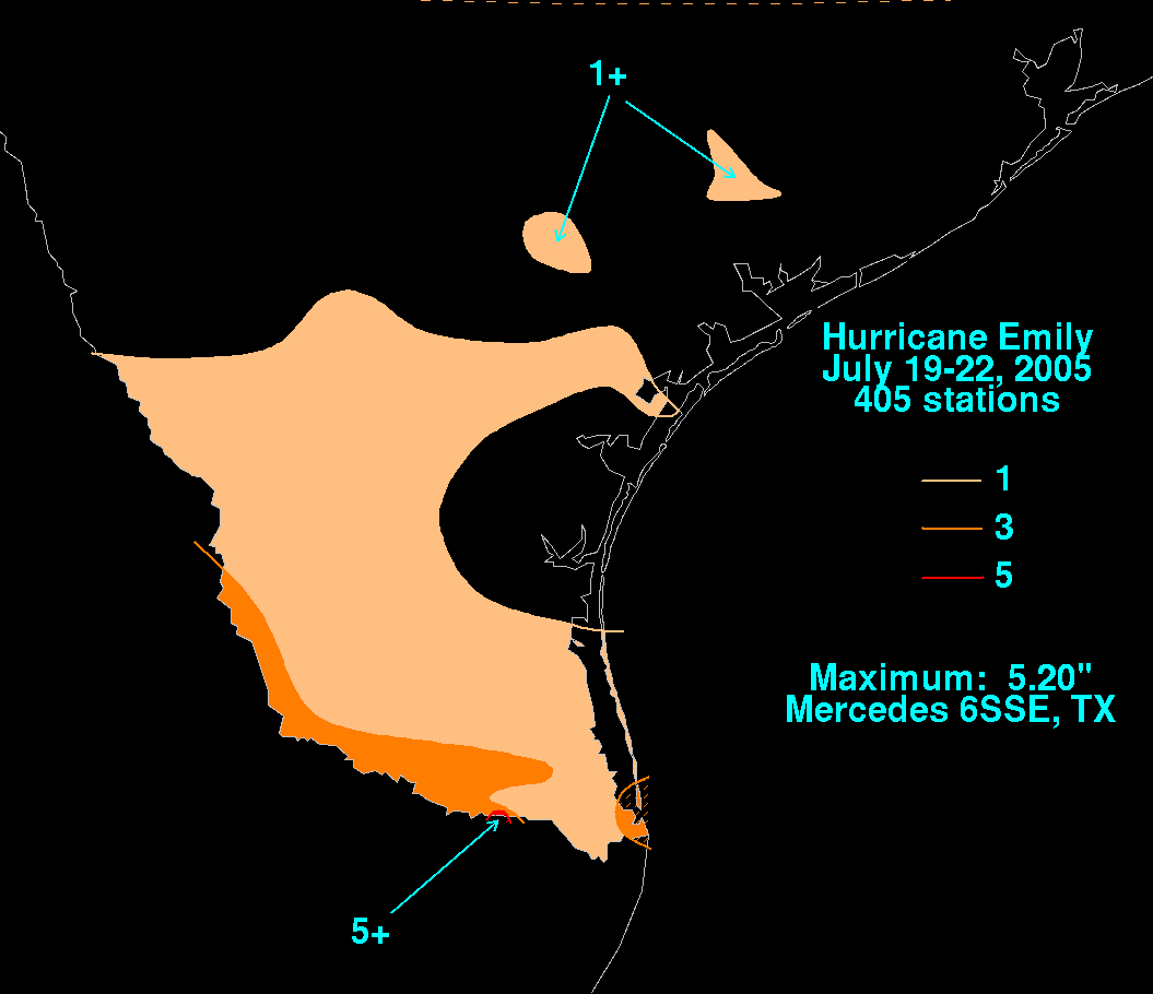 Hurricane Emily (2005) Filled Contour Rainfall