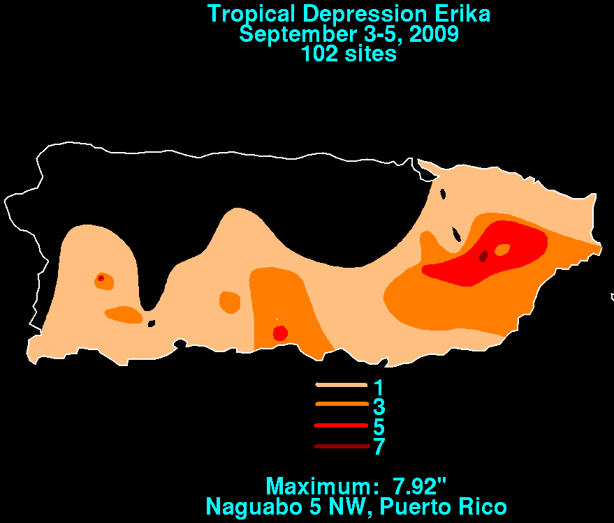 Storm Total Rainfall for Erika (2009)