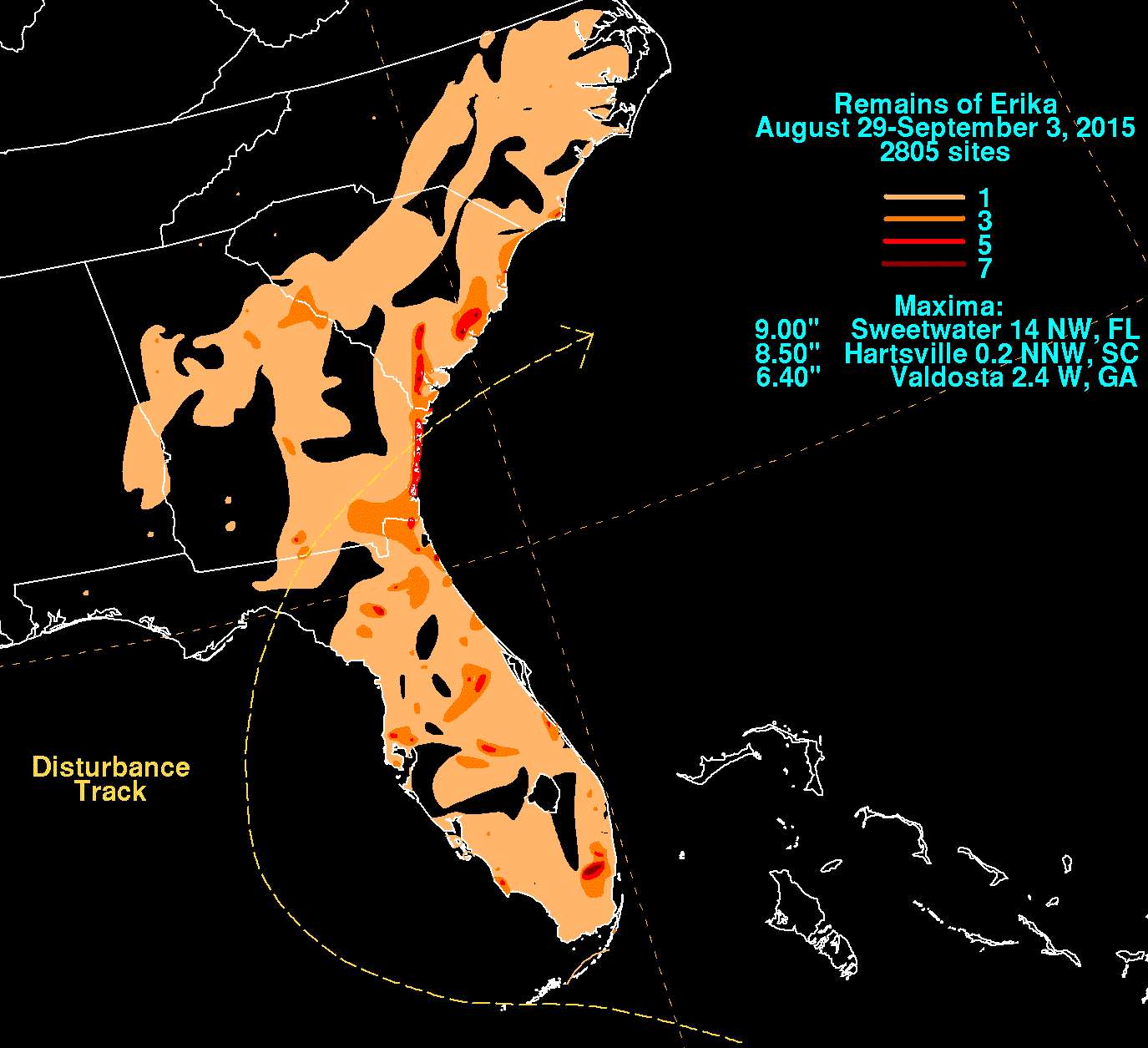 Remains of Erika (2015) Rainfall