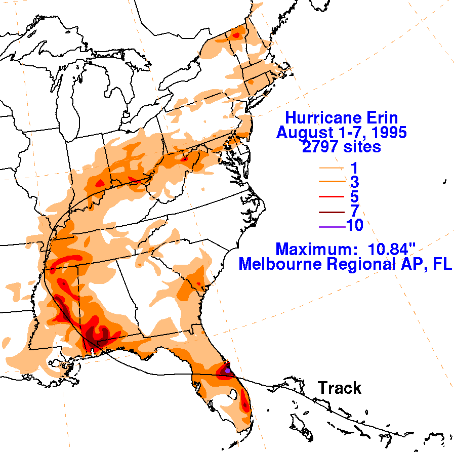 Erin (1995) Storm Total Rainfall
