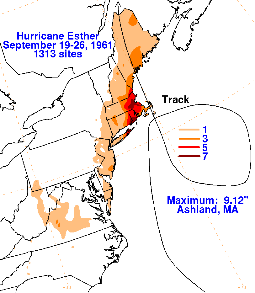 Esther (1961) Storm Total Rainfall