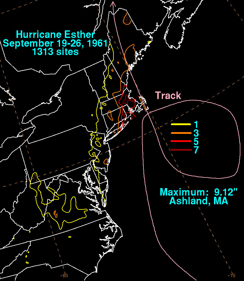 Esther (1961) Storm Total Rainfall