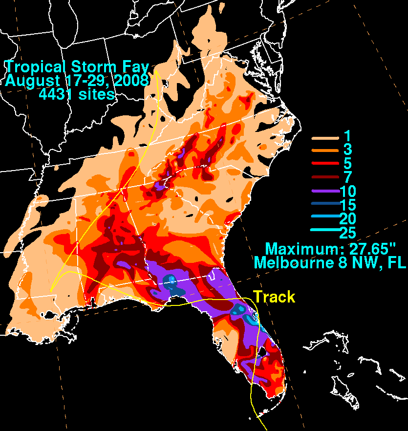 Storm Total Rainfall for Fay (2008)