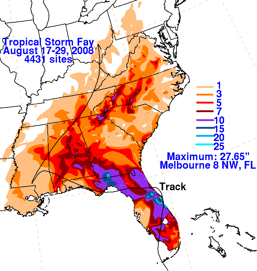 Storm Total Rainfall for Fay (2008)