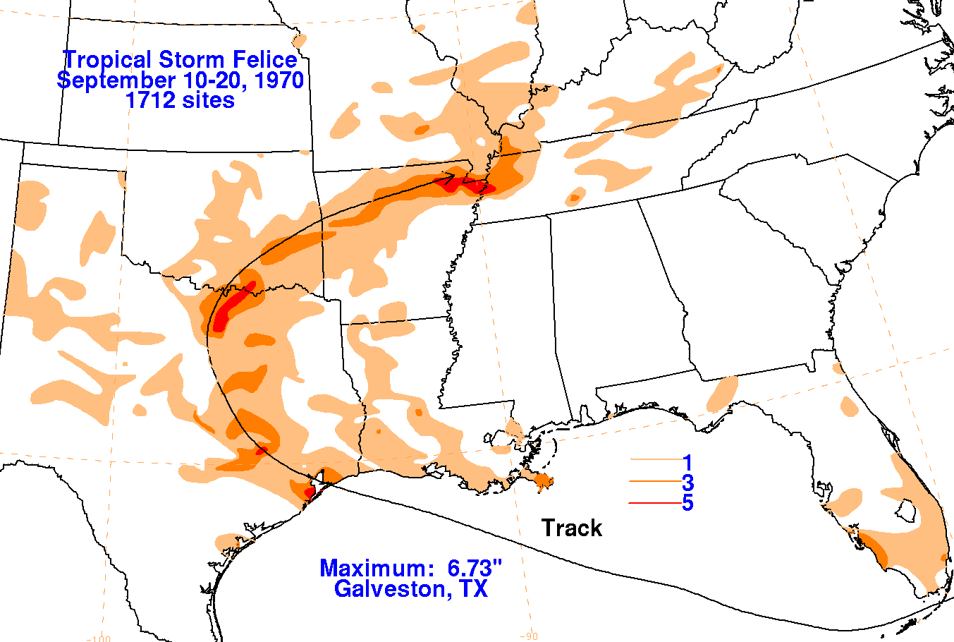 Felice (1970) Storm Total Rainfall