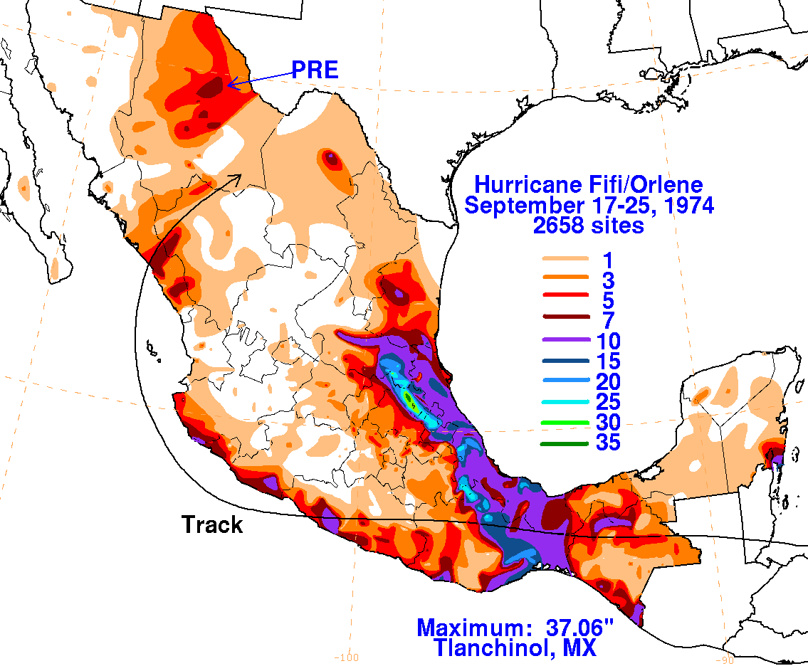 Hurricane Carmen (1974) Rainfall