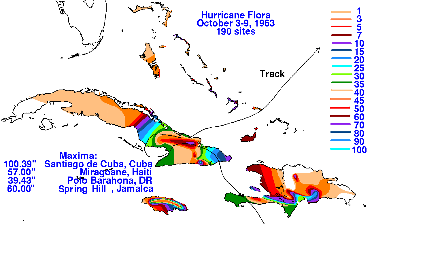 Flora (1963) Storm Total Rainfall