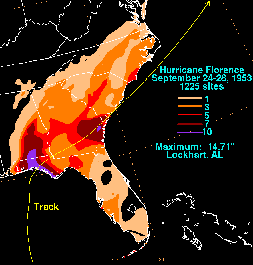 Hurricane Florence (1953) Rainfall