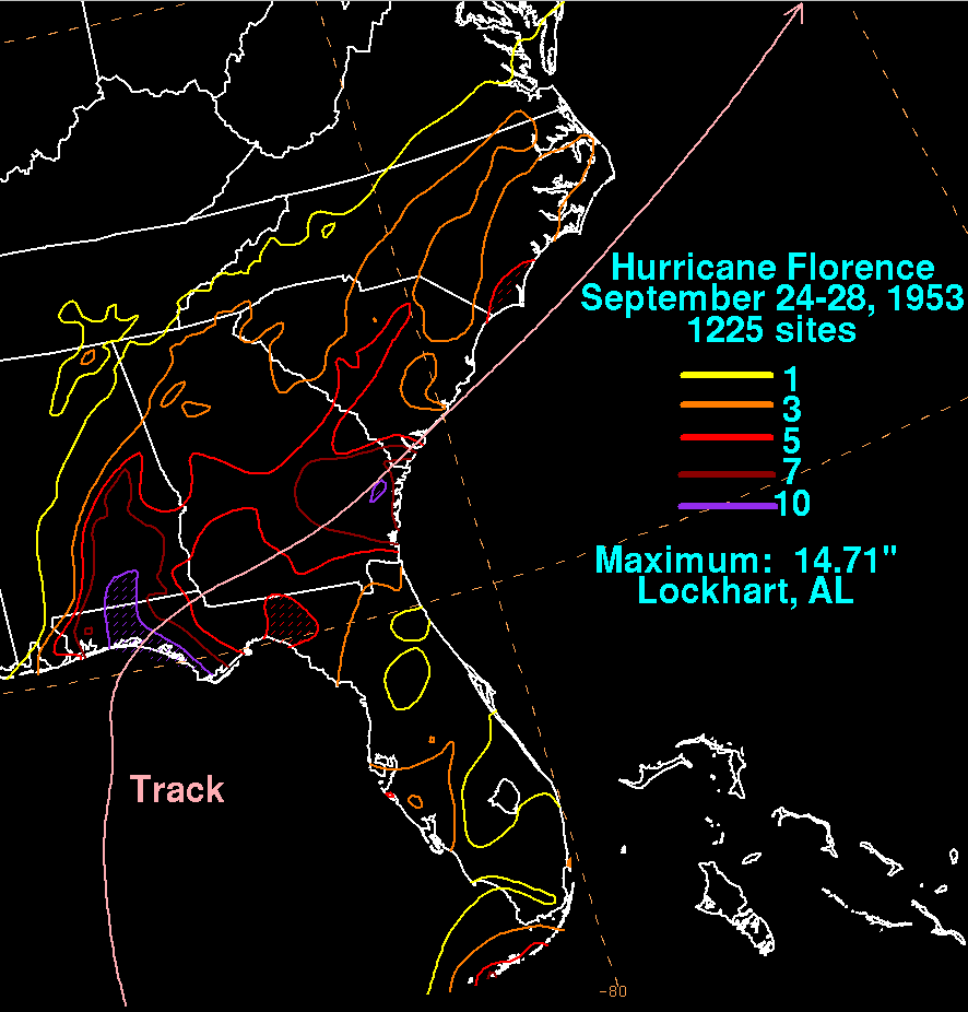 Hurricane Florence (1953) Rainfall