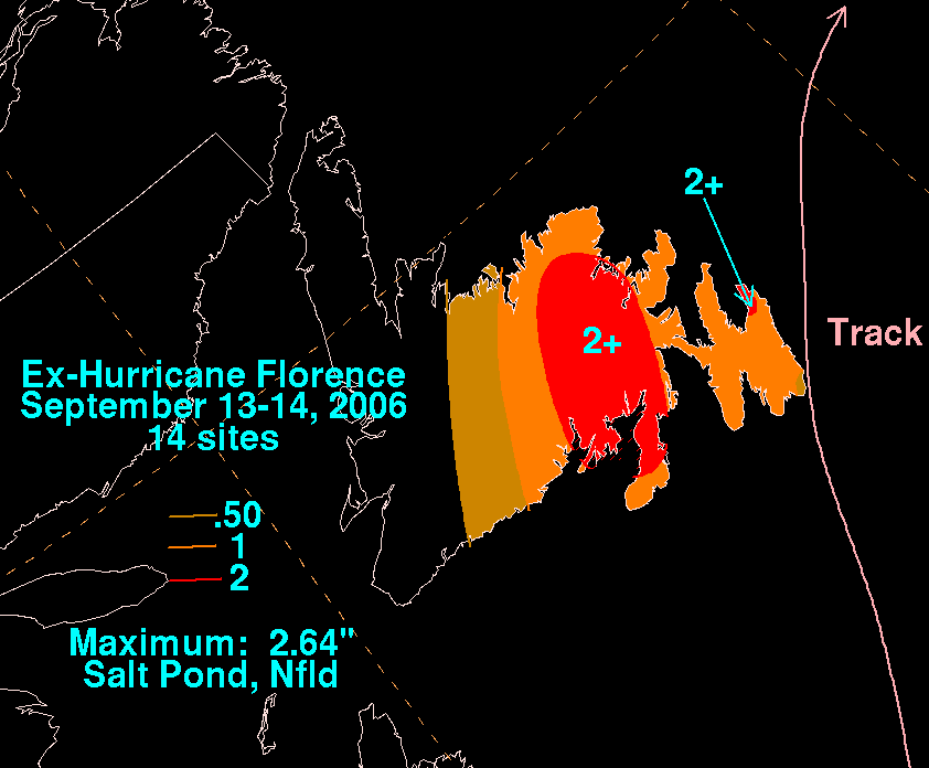Hurricane Florence (2006) Filled Rainfall on Black background