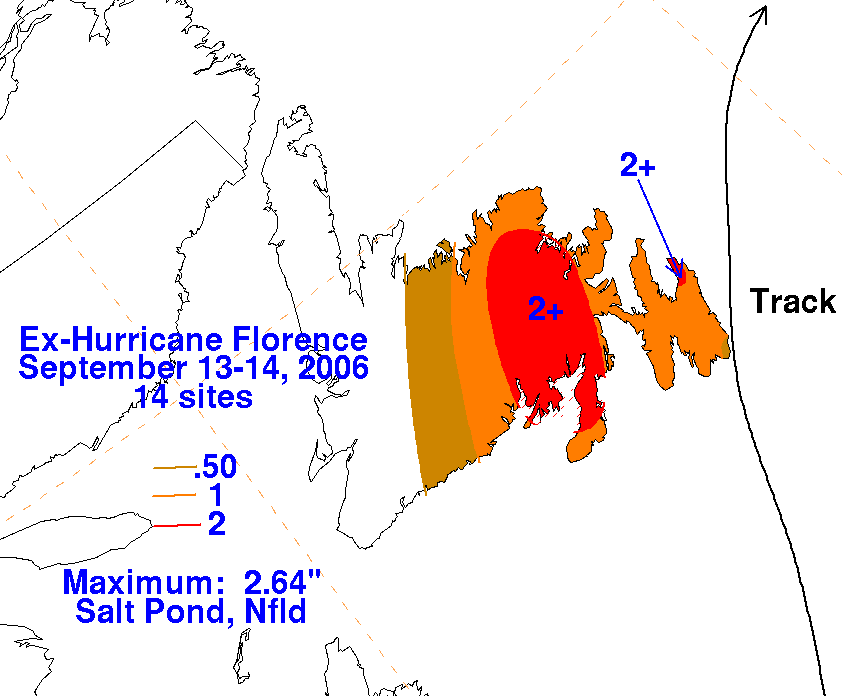 Hurricane Florence (2006) Filled Rainfall on White Background
