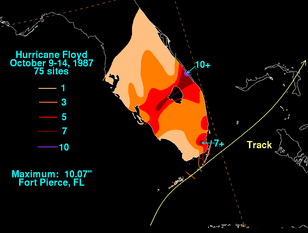 Hurricane Floyd (1987) Filled Contour Rainfall