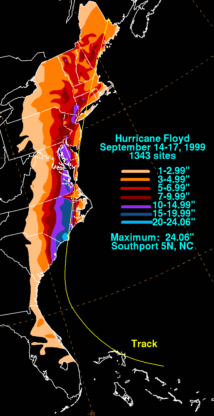 Floyd (1999) Filled Contour Rainfall