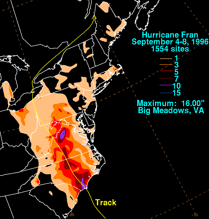 Fran (1996) Storm Total Rainfall