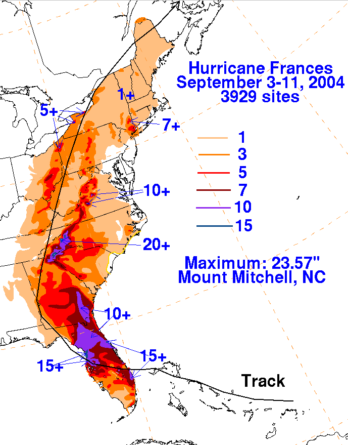 Frances (2004) Filled Rainfall on White Background