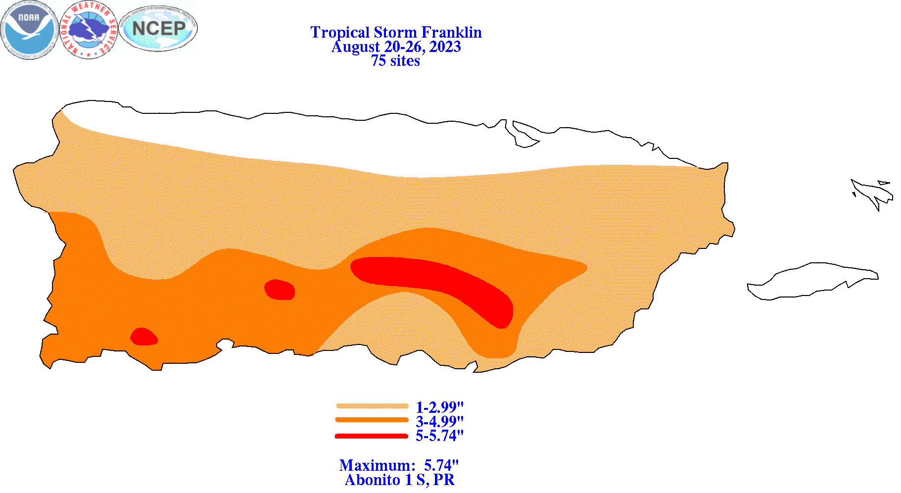 Tropical Storm Franklin (2023) Rainfall
