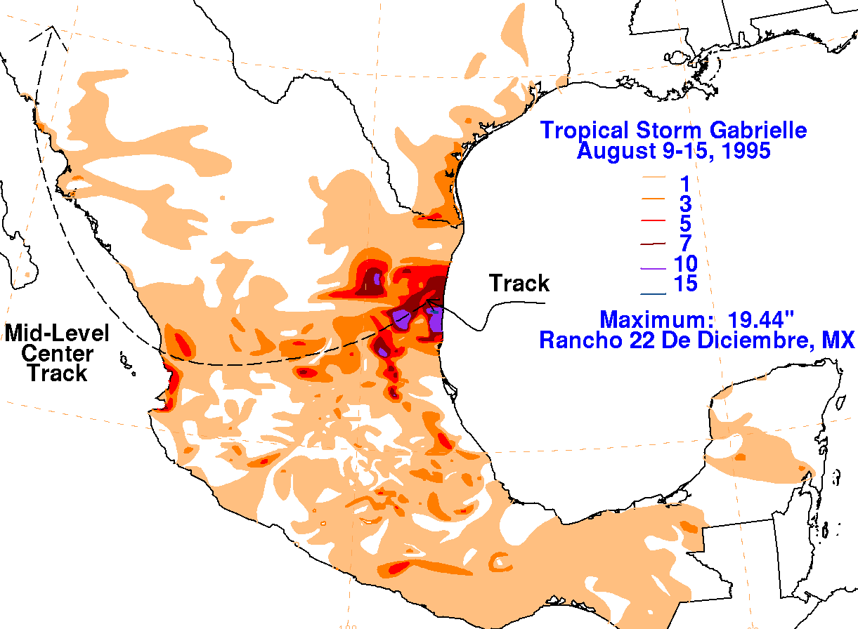 Gabrielle (1995) Storm Total Rainfall
