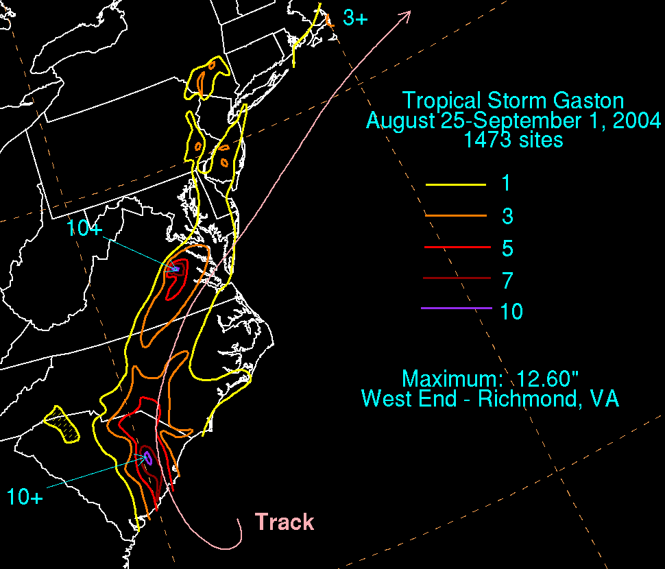 Gaston (2004) Rainfall Map