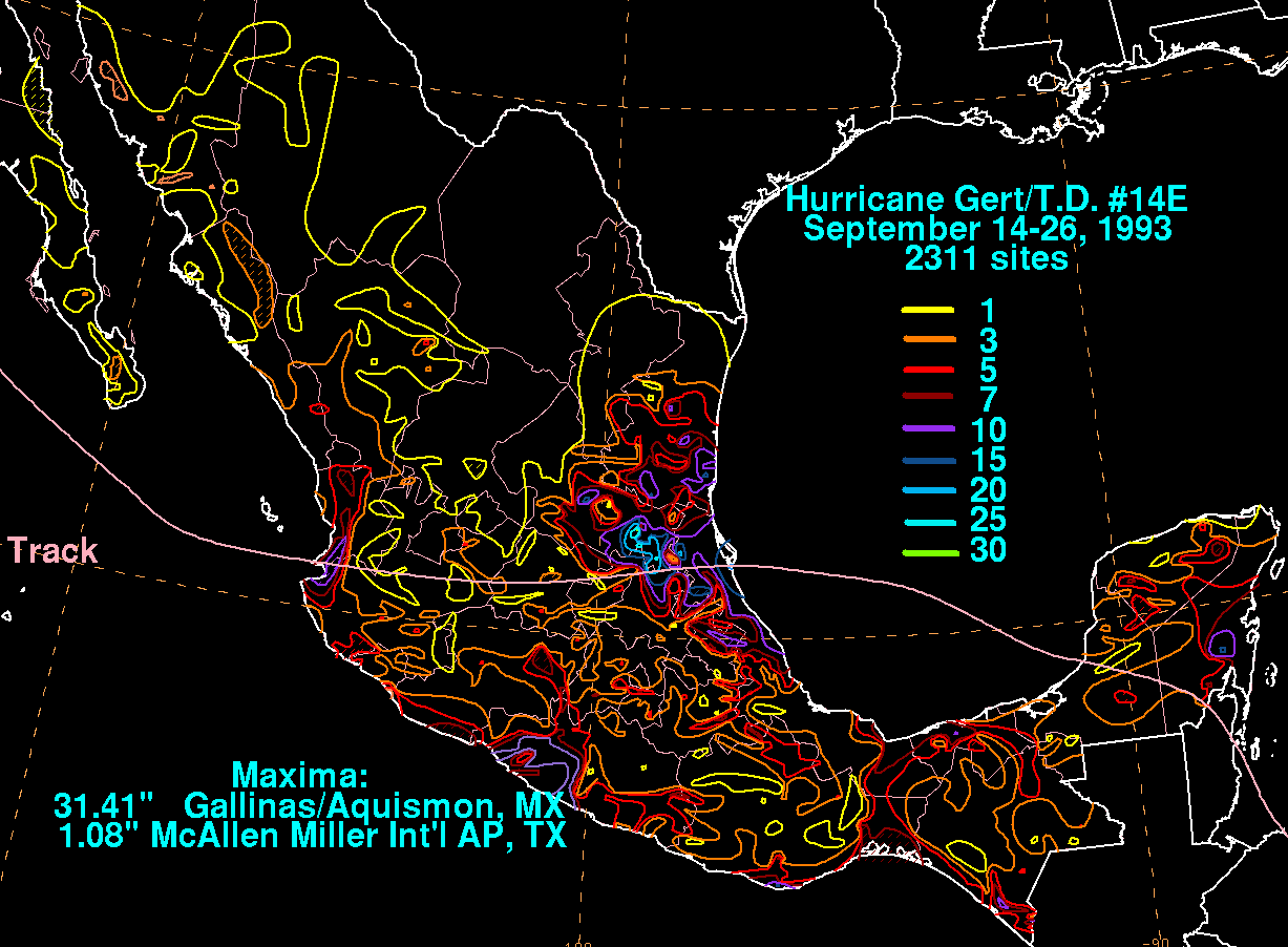 Gert (1993) Storm Total Rainfall