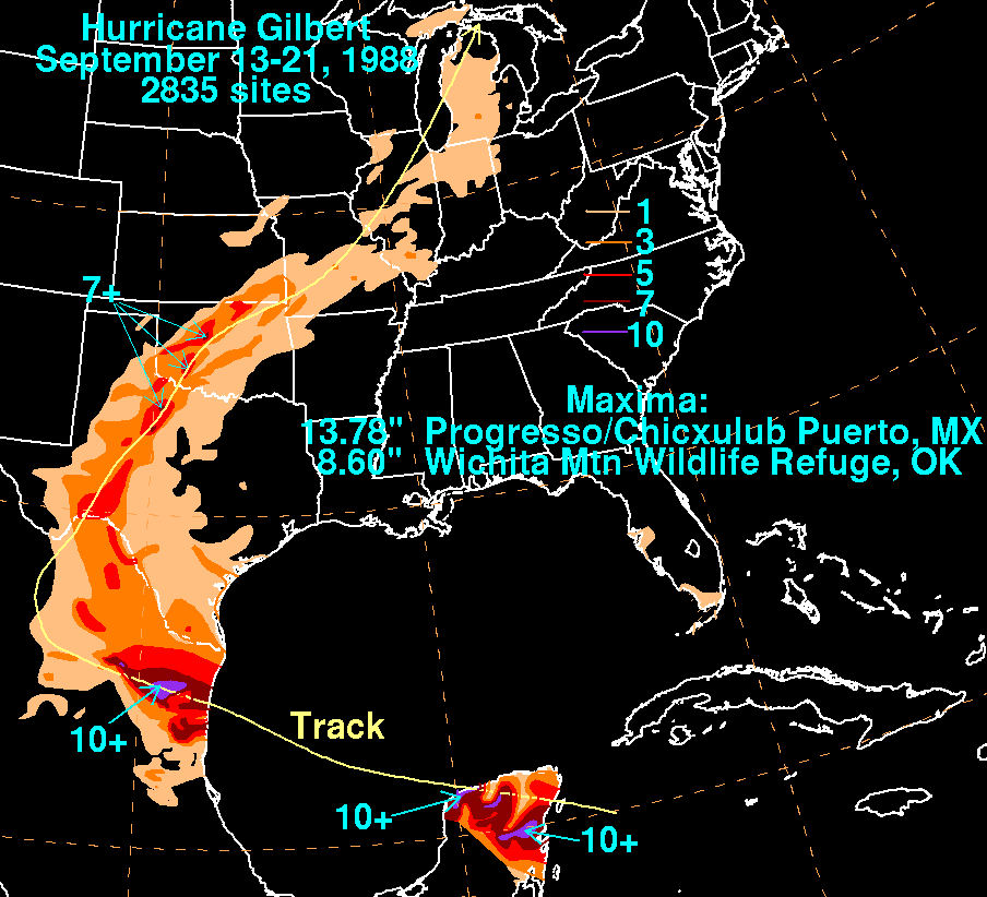 Gilbert (1988) Filled Contour Rainfall