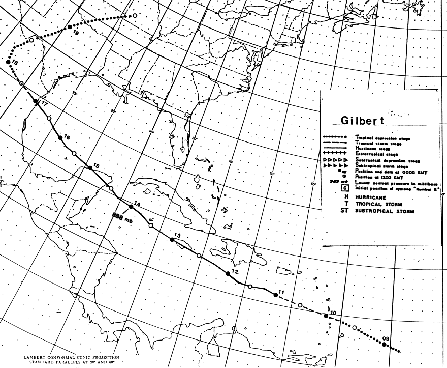 Hurricane Gilbert (1988) track