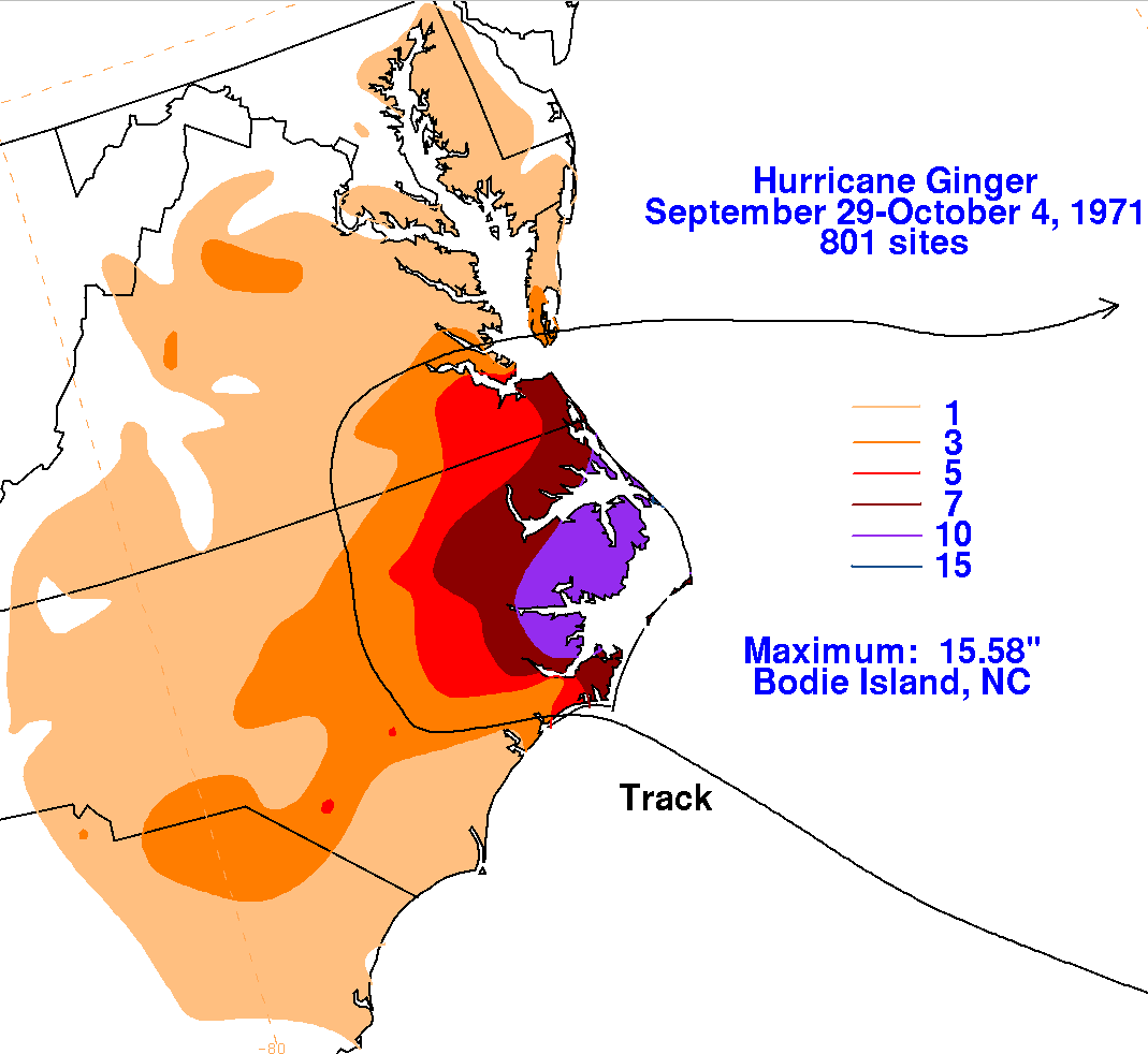 Hurricane Ginger (1971) Rainfall