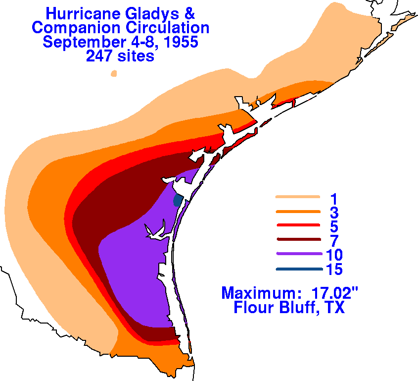 Gladys (1955) Storm Total Rainfall