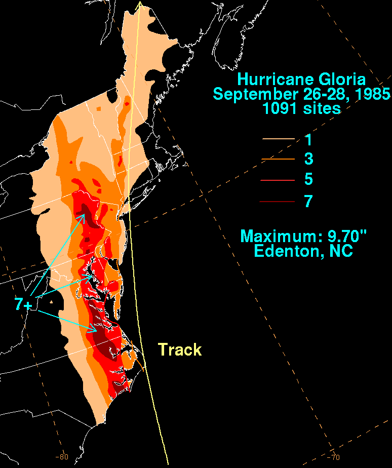 Gloria (1985) Filled Contour Rainfall