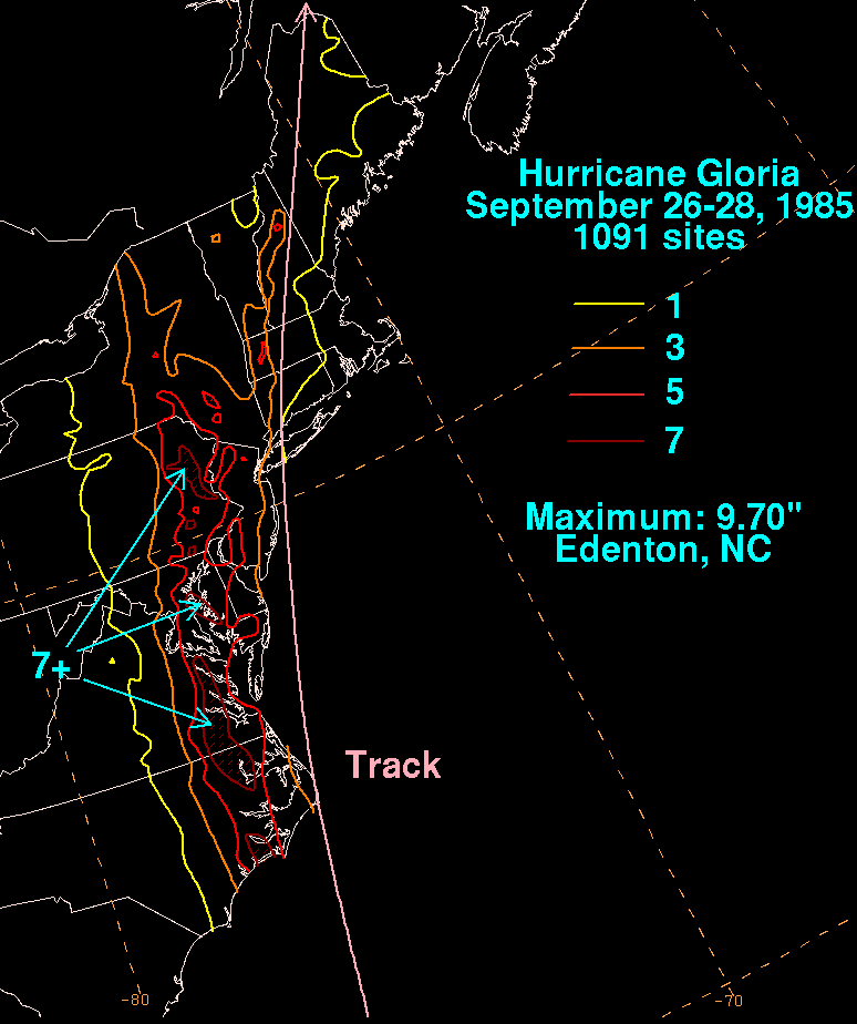 Hurricane Gloria (1985) Rainfall Total
