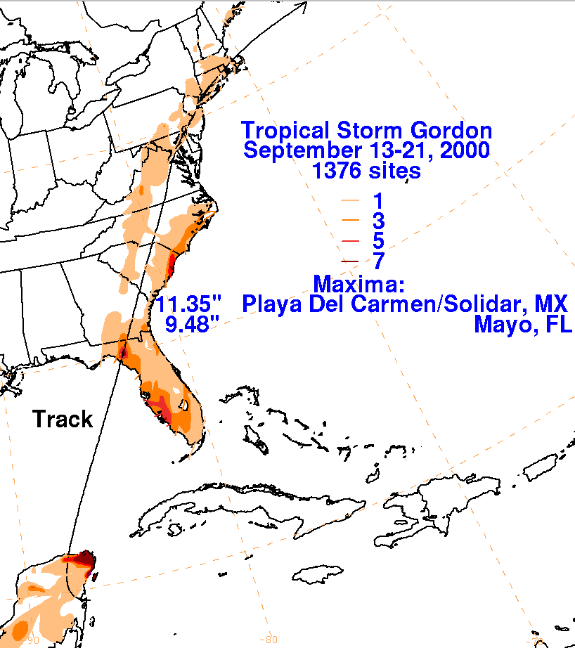 Storm Total Rainfall for Gordon (2000)
