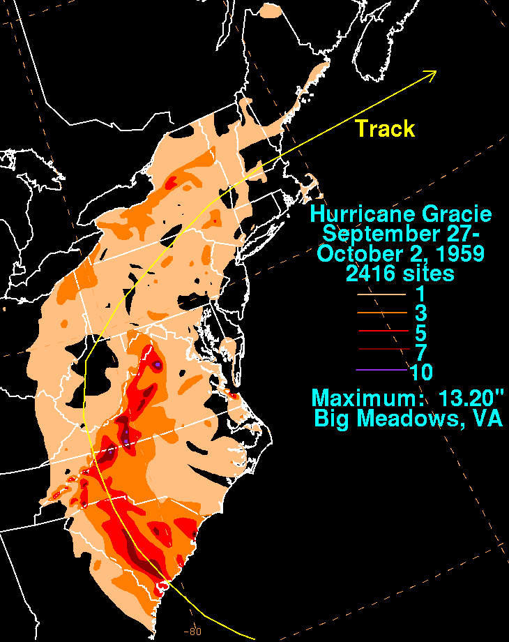 Gracie (1959) Storm Total Rainfall