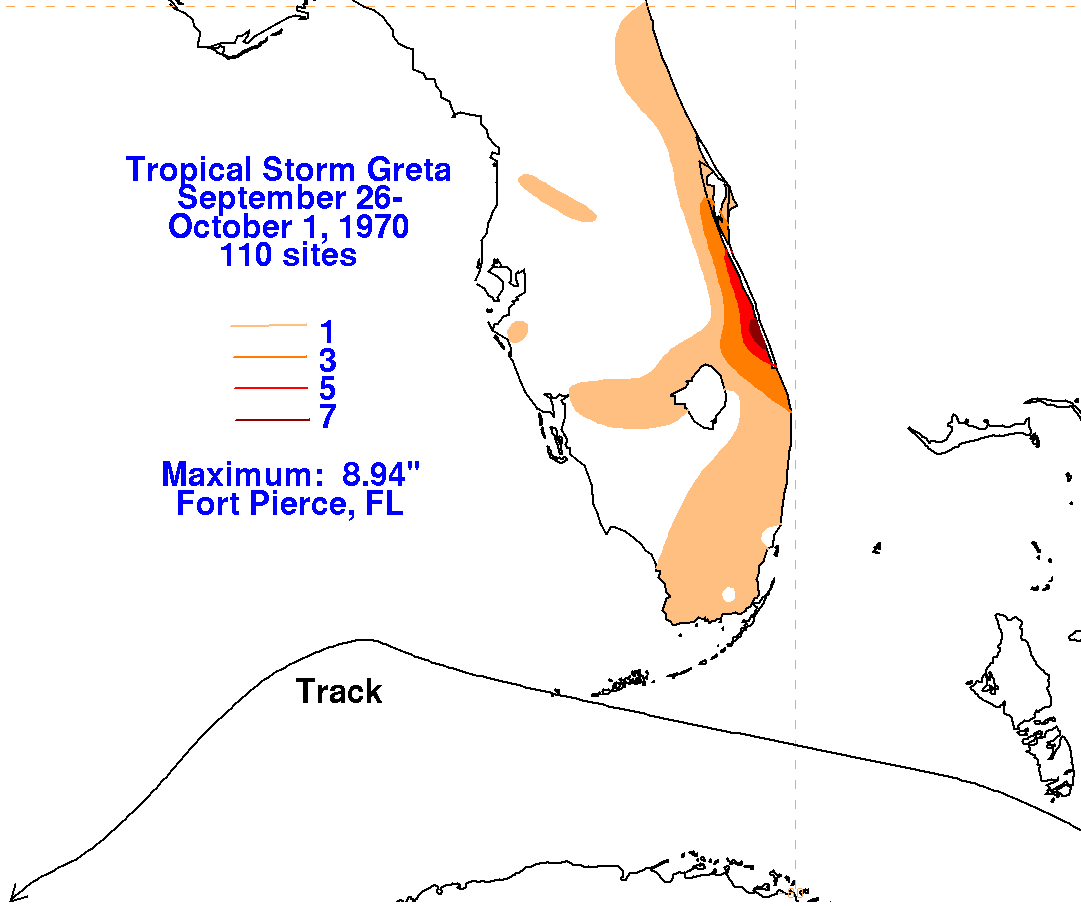 Greta (1970) Storm Total Rainfall