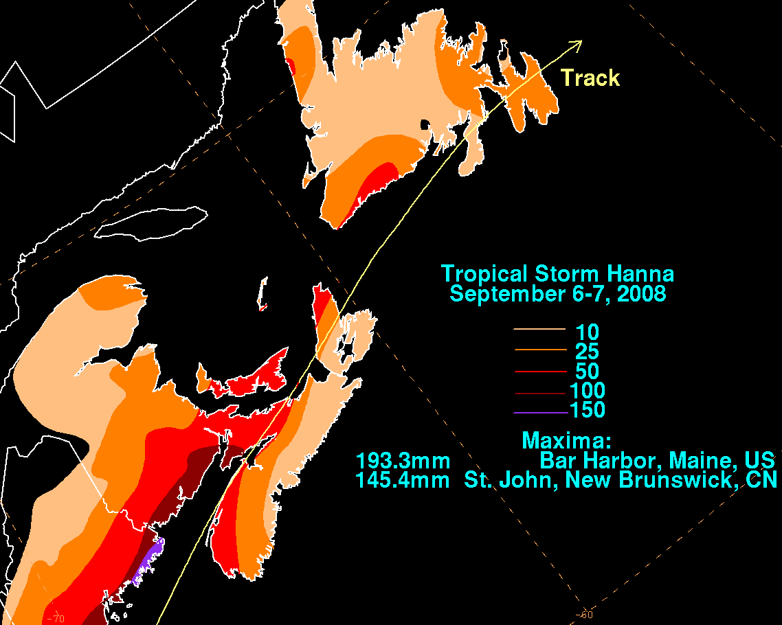 Hanna (2008) Canada Rainfall (mm)