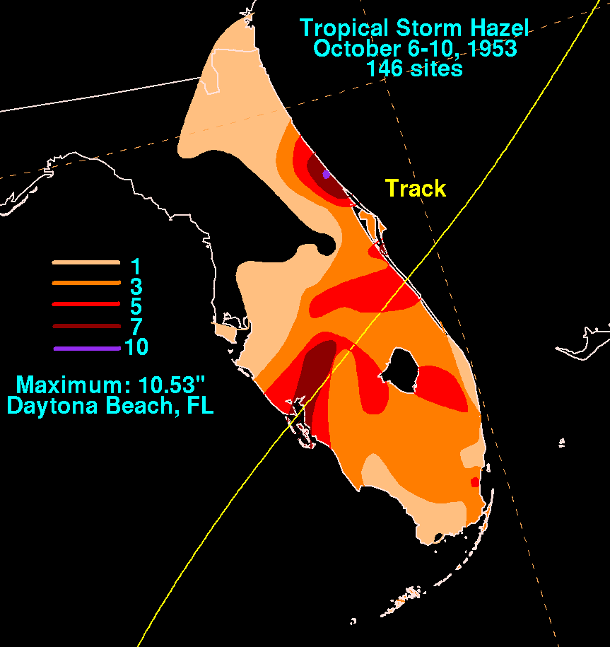Storm Total Rainfall for Hazel (1953)